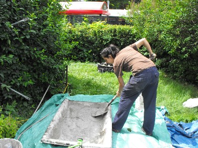 mortar mixing lay bricks